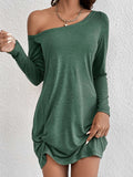 spring and summer new european and american long sleevesloosepure color t-shirt casualdress women's clothing