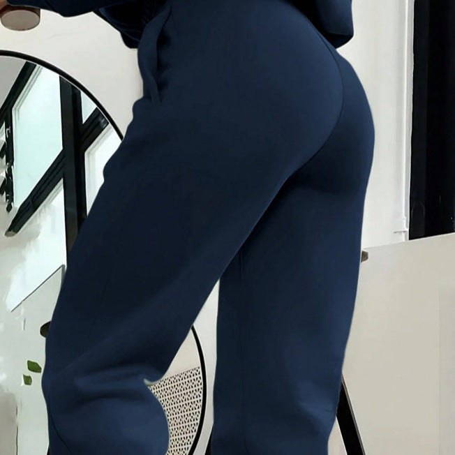 fashionembroider hooded sweatshirt suitloose drop shoulder drawstring wide leg sweatpants two-piece set
