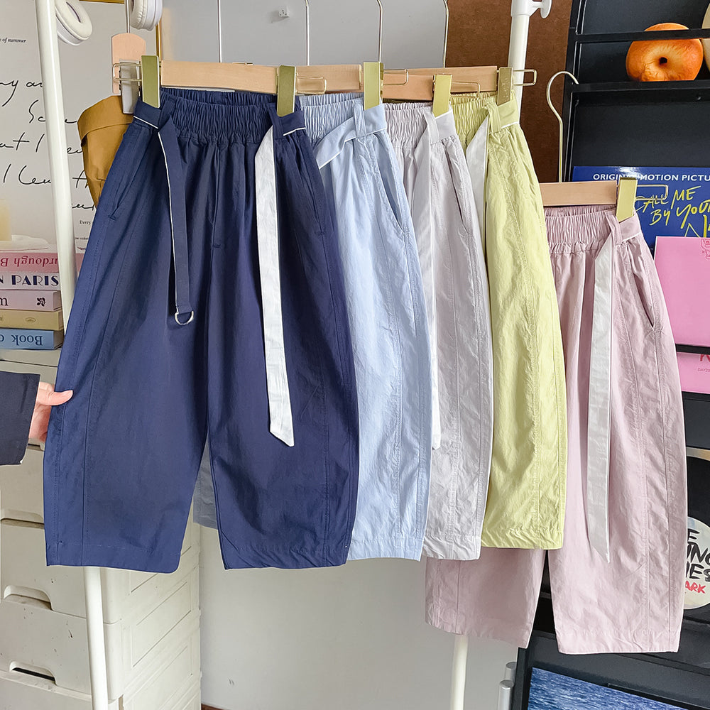 【100% cotton】summer lightweight breathable cool casual versatile belted scimitar casual pants 2614