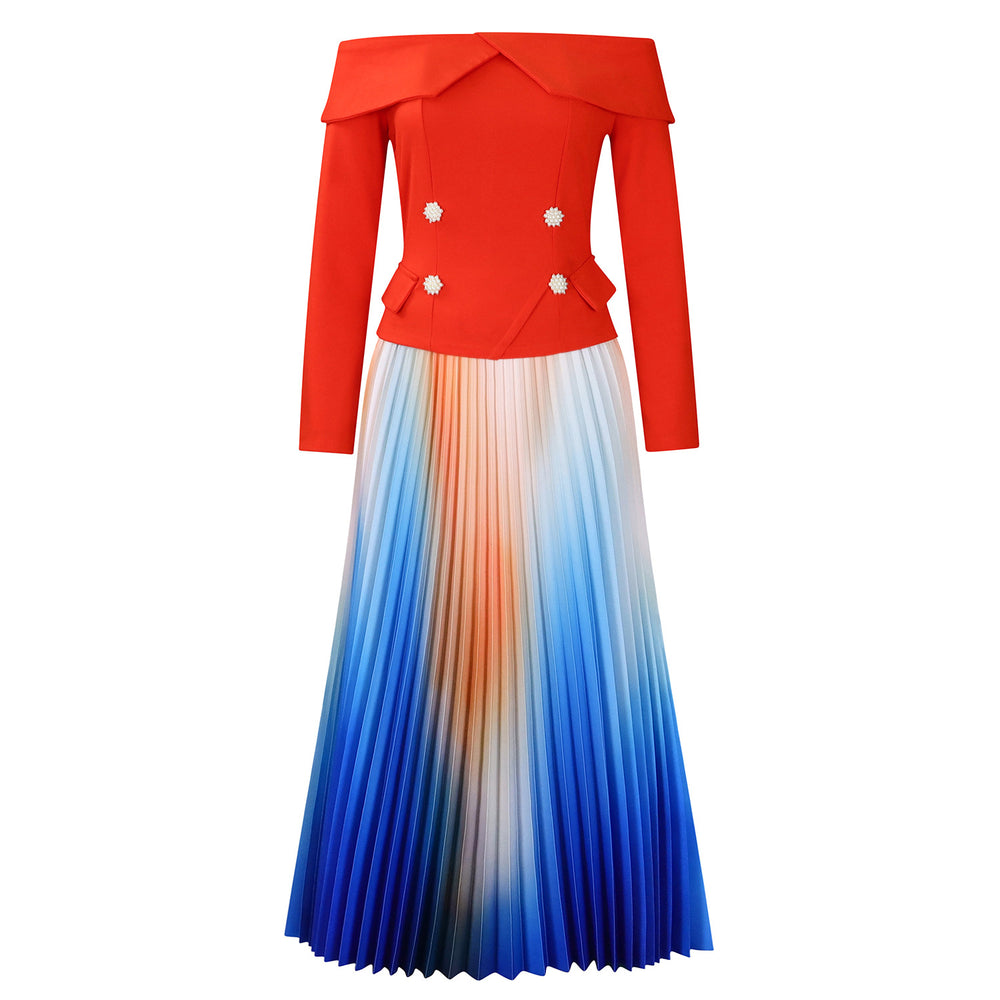 D3309 new  cross-border fashionable and elegant one-shoulder top and maxi skirt african style set for european and american export