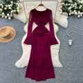 French chic, luxe & refined: v-neck, flared sleeve, mesh midi dress - figure-flattering, slimming, and effortlessly elegant