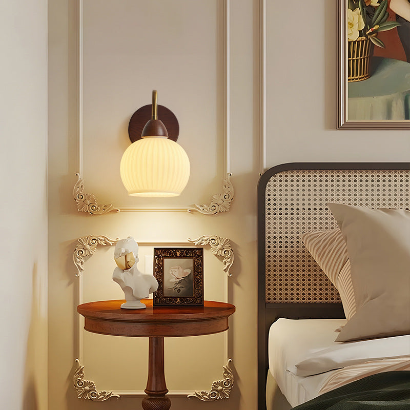 Wall lamp medieval solid wood bedside lamp American retro living room background wall lamp bedroom study aisle staircase entrance lamp