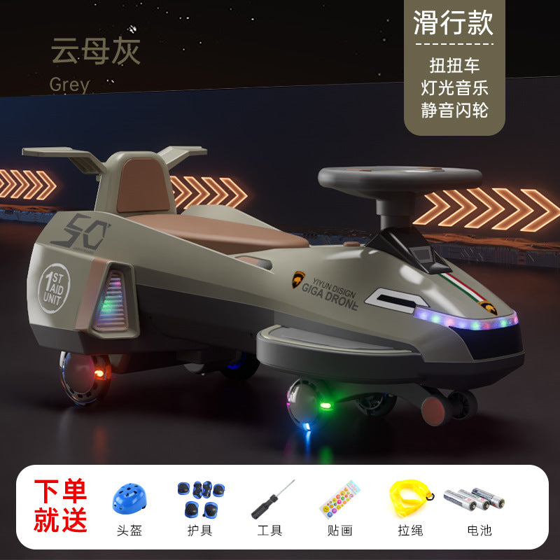 Children's electric twisting car universal wheel anti-rollover baby yo-yo car music lights four-wheel flashing lights