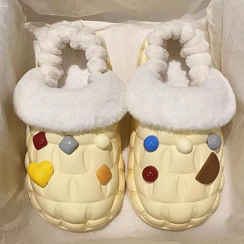 Women's winter waterproof cotton slippers - thick sole, fleece lined, closed toe, cute & cozy indoor slippers for students & dorms - removable warm insole