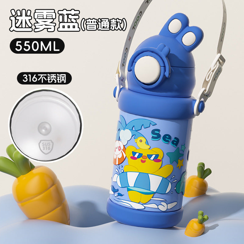 Kids' 316 stainless steel insulated tumbler - stylish straw cup, keeps drinks cold, portable & drop-proof, cartoon design for students