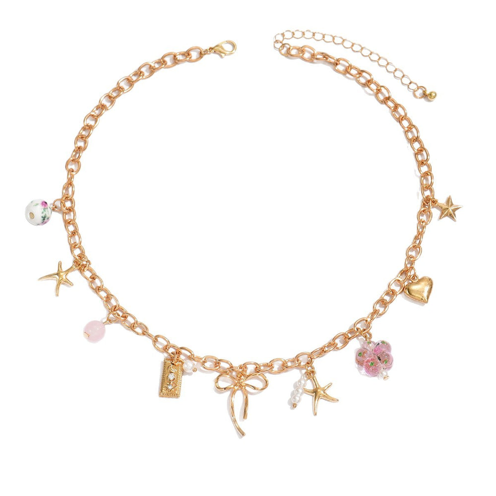 Wholesale bowknot necklaces, cross-border new floral heart pendants, women's niche high-end ceramic bead bracelet accessories