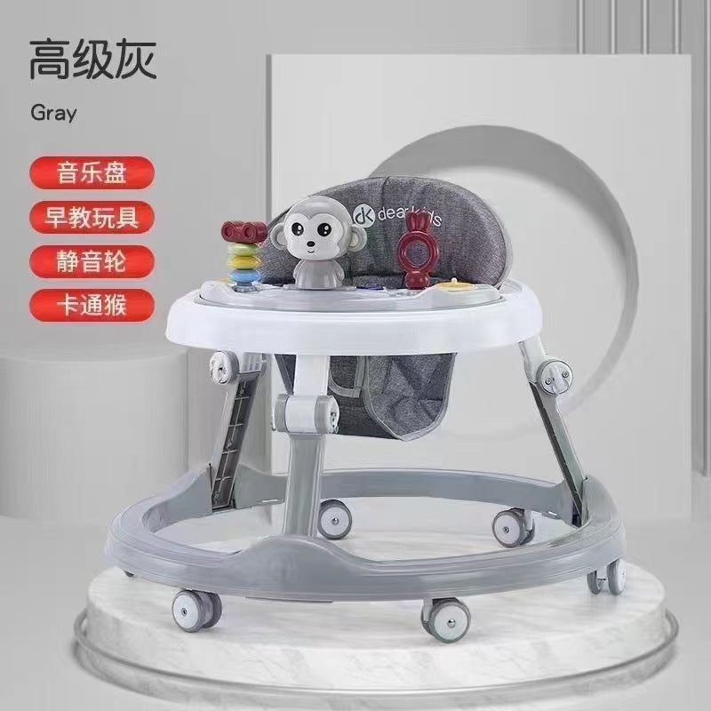 Monkey baby toy baby walker wear-resistant silent wheel baby walker multi-function anti-rollover hand push learning line