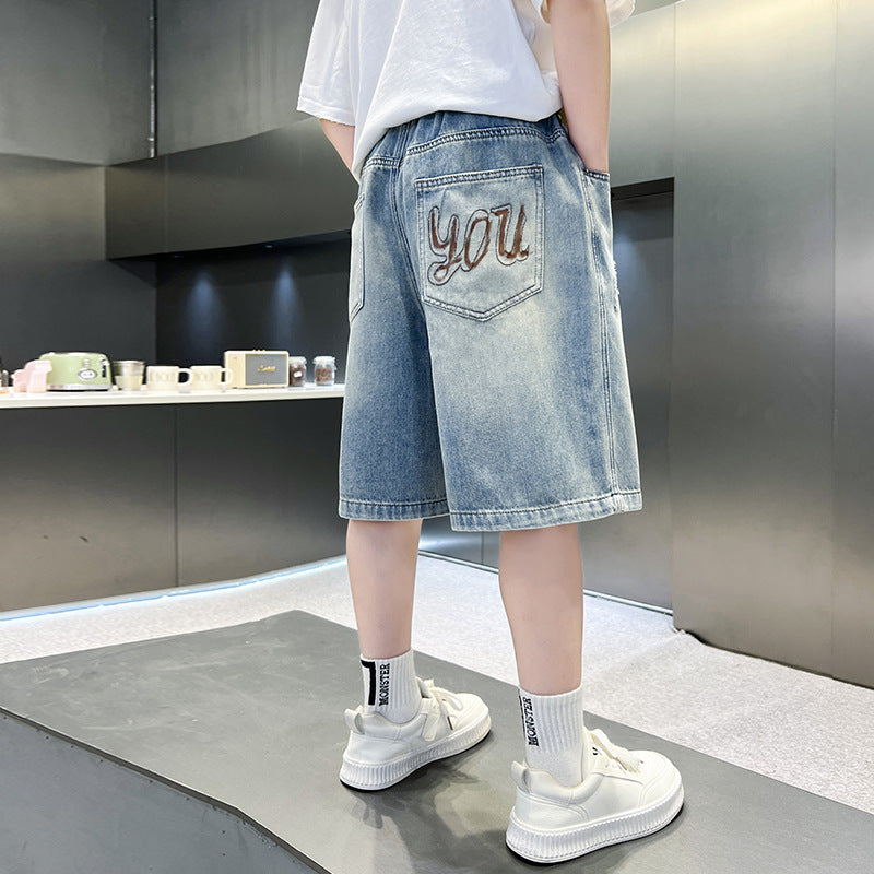 Boys' denim shorts - lightweight summer style,  new collection - kids' mid-length shorts, versatile summer pants for older boys