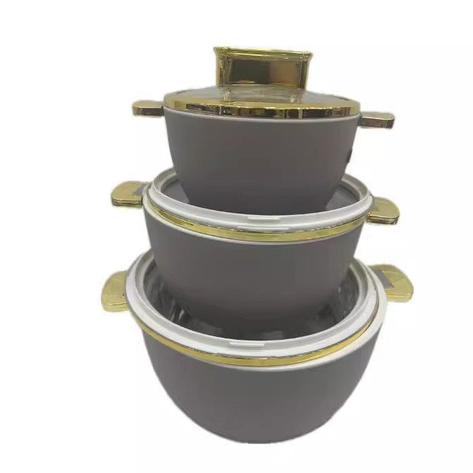 hot-selling factory direct sales fresh-keeping lunch box thermal insulation bucket golden handle high-end stainless steel thermal insulation pot three-piece combination