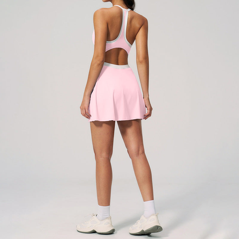 nude yoga dress women's sexy cut out breathable silm fitness sports quick-drying short yoga clothes for women
