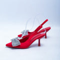 French pointed toe back strap bow rhinestone elastic band high heel sandals women women heels sandals
