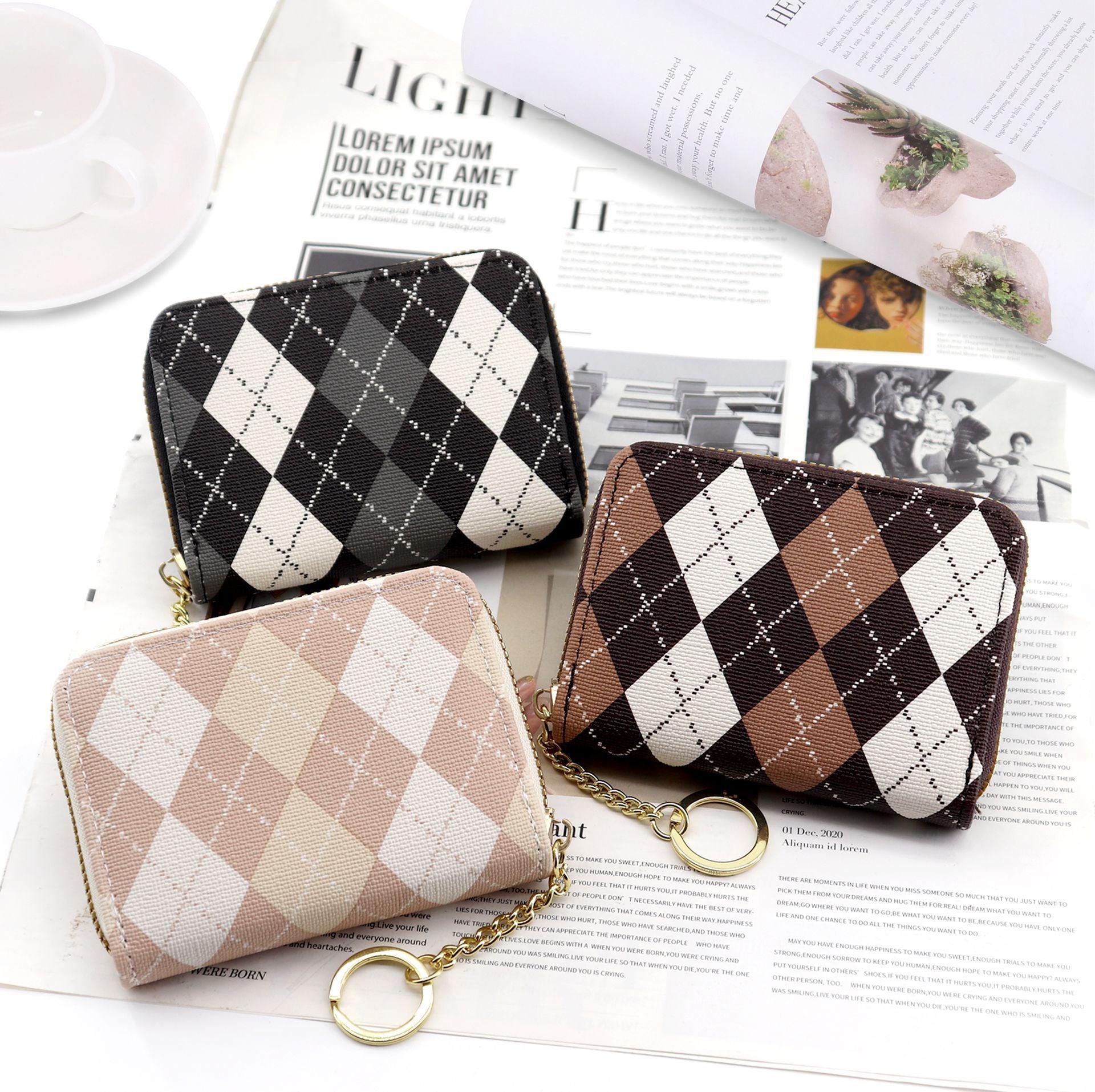 Plaid color matching organ card bag female Korean version contrasting color wallet multi-card ID bag card holder student change bag