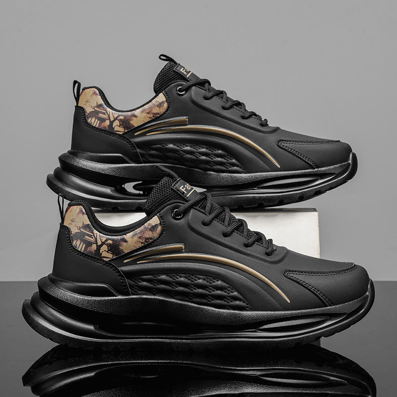 Sports breathable men's shoes spring leather shock-absorbing running shoes youth soft bottom lightweight student white daddy trendy shoes
