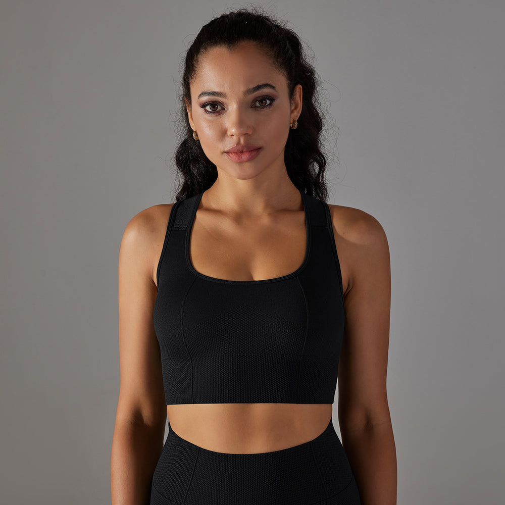 New seamless knit dot-cross back breathable push-up yoga tank top sports running fitness bra