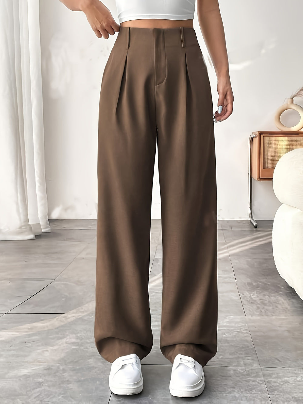 Ready-to-ship european and american style  commute-friendly, slimming, spring/summer high-waisted wide-leg pants - versatile casual suit pants/trousers