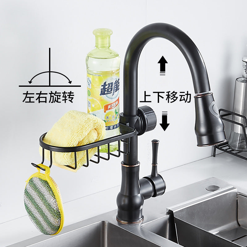 Space Aluminum Kitchen Faucet Drain Basket Kitchen Shelf Storage Gadget Organizing Rack Shower Storage Rack