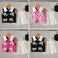 cross-border hot seller: girls' color block polo tank top and pleated skirt set with 3d bow two-piece outfit