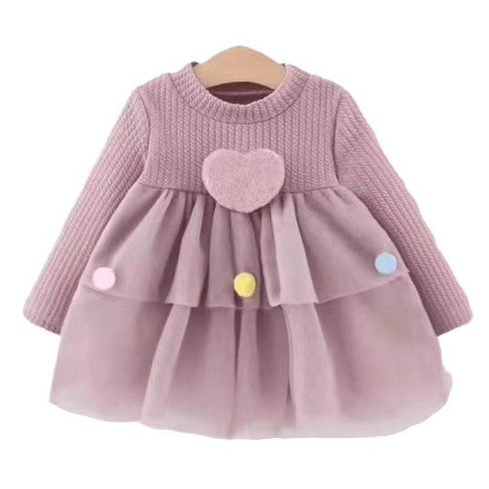 Baby dress girls  autumn new korean style chic princess mesh long sleeve round neck dress