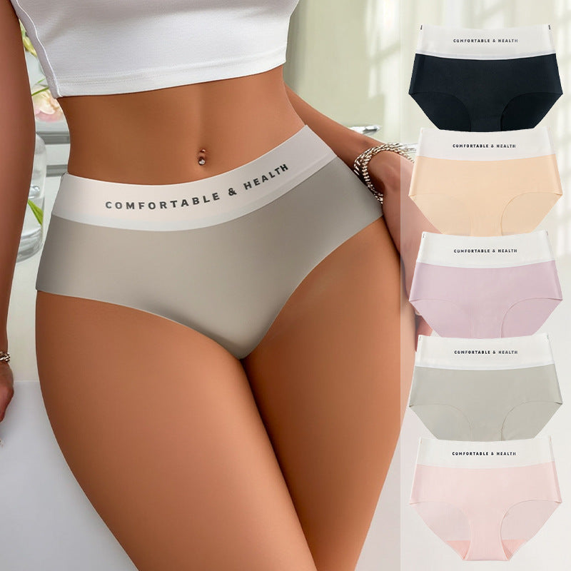 European and american cross-border exclusive: women's seamless high-waisted thong panties - color block design, ice silk nylon, high-stretch comfort