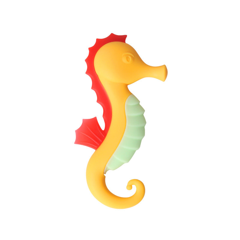 Baby hippocampus toothpaste food grade molar glue soft silicone two-color three-dimensional teething toy chewing glue molar