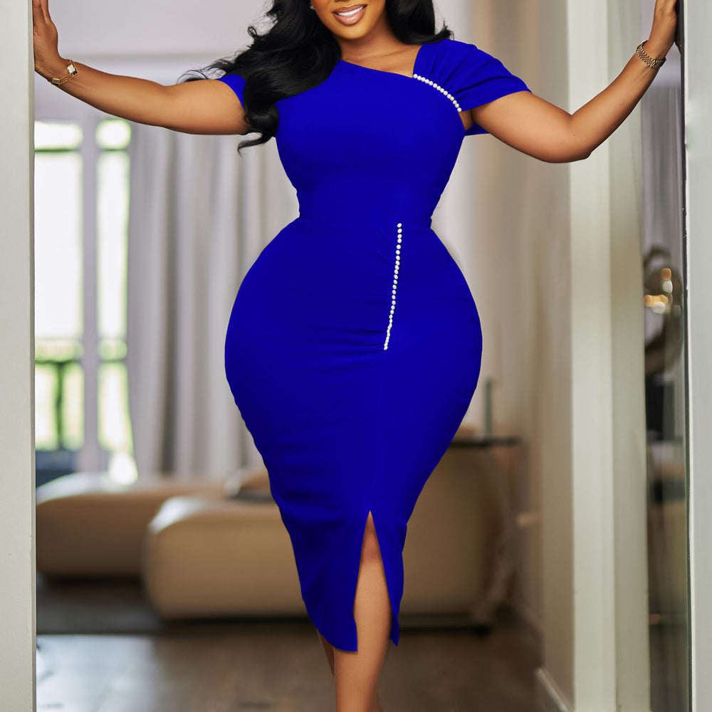 D564 european and american  foreign trade new arrivalelegant hip-covering beaded high waist ol pencil skirt african dress