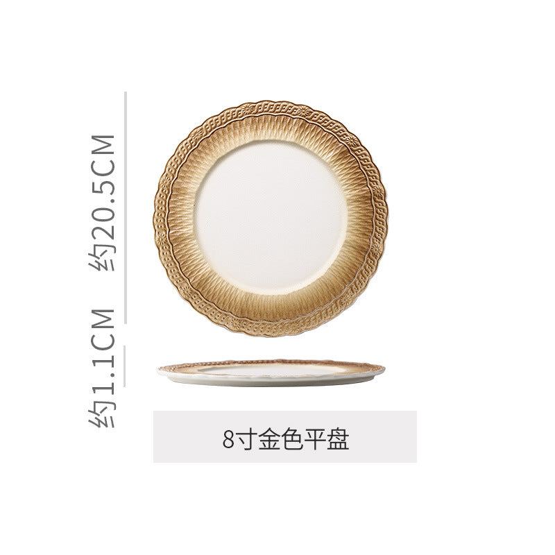 Ins embossed light luxury ceramic dinner plate - nordic high-end style for restaurants, hotels, steak, and dim sum presentation