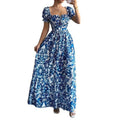 code new arrival  original women's square collar puff sleeves floralsprinting waist a-line skirt