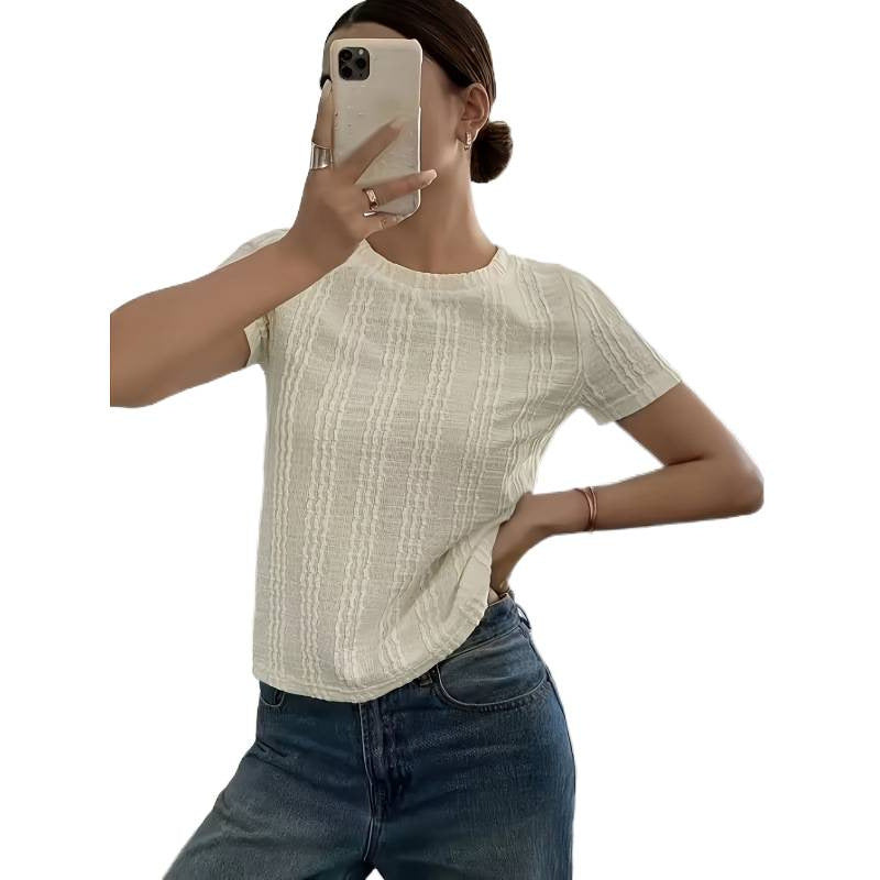 code new arrival  original women's pure color round neck short-sleeved casual style t-shirt texture
