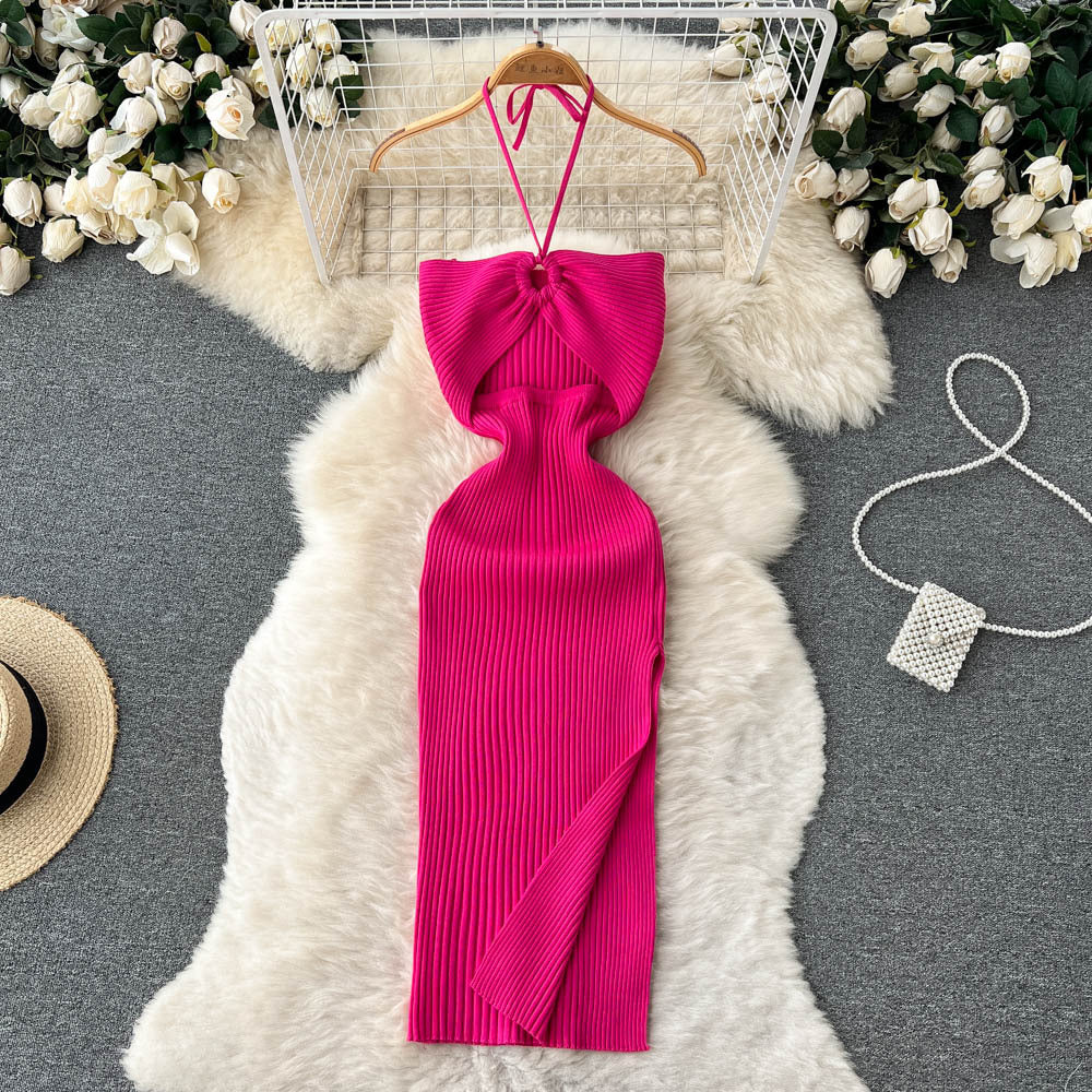 Spring and summer elegant socialite haltercut outtube top hip-covering long skirt women's tight sexybackless slit knitting long skirt