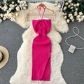 Spring and summer elegant socialite haltercut outtube top hip-covering long skirt women's tight sexybackless slit knitting long skirt