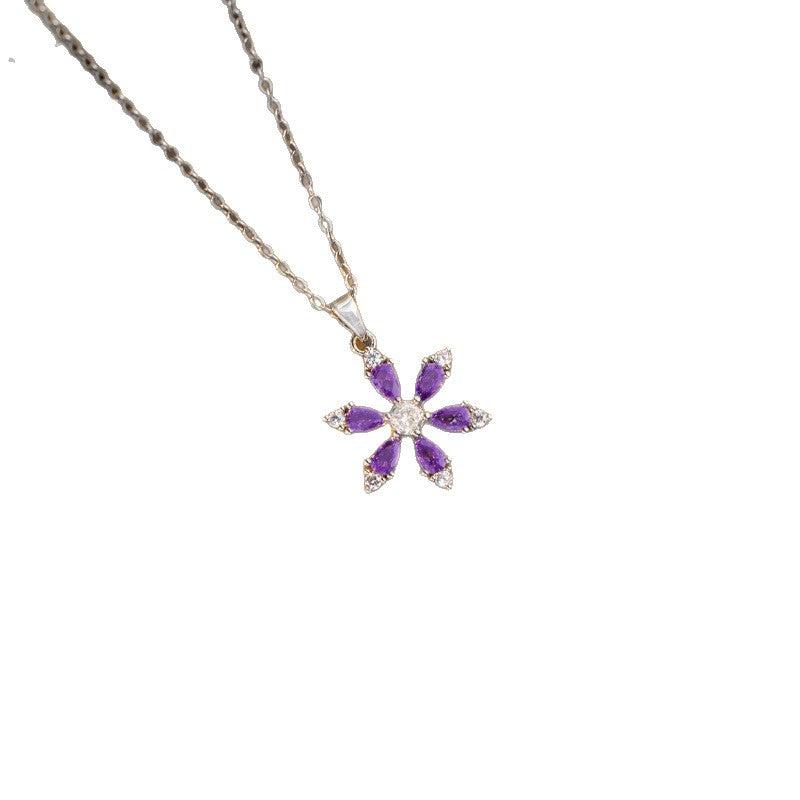 Fall and winternew arrival flash diamond purple snowflake necklace women's earrings ring accessible luxuryniche style design full diamond sweater chain wholesale
