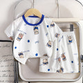 Summer kids' ice silk short sleeve and shorts set - lightweight air conditioning clothing for boys and girls - wholesale baby pajamas and loungewear