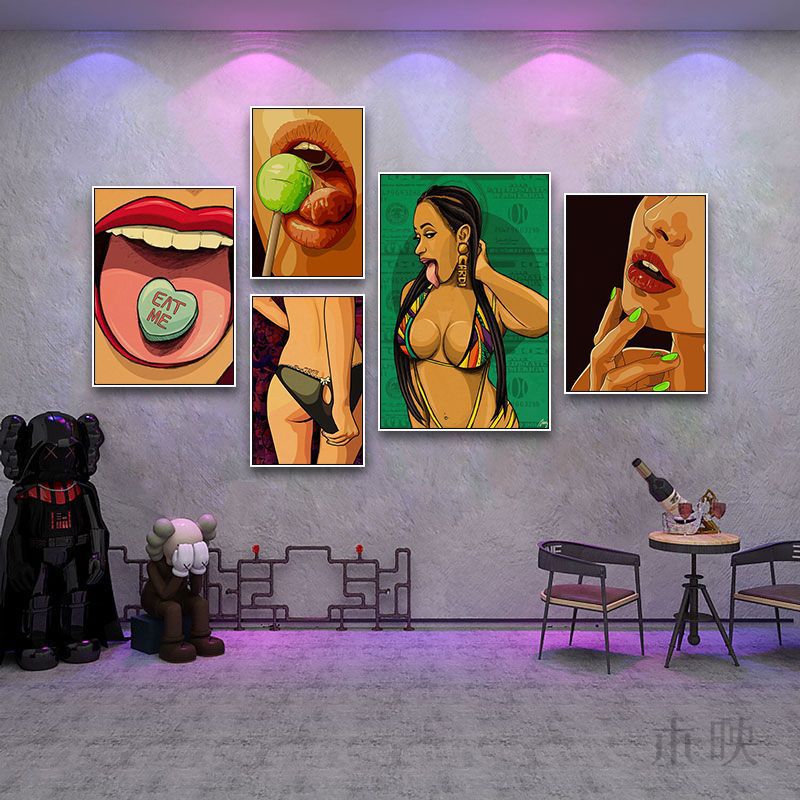 Bar decoration painting American retro tavern KTV box wall painting Love hotel bathroom toilet mural