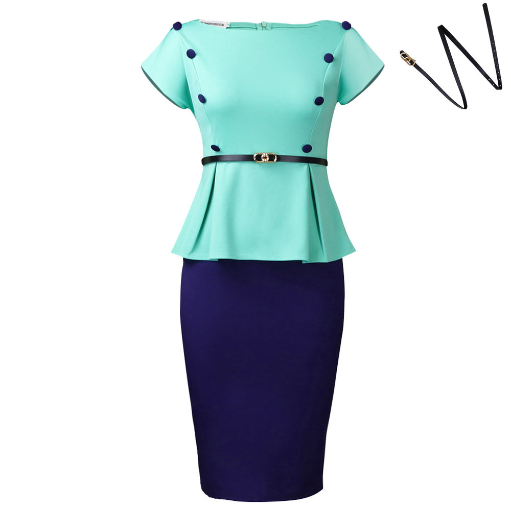 C8635 european and american clothing  plus size fashion elegant bodycon office lady color block african dress