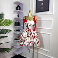 European and american cross-border women's fashion  spring new sleeveless printed double shoulder bow tie ruched mini dress