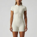 New arrival: cross-border zip-up short sleeve yoga jumpsuit - breathable, compression fit, high-stretch activewear for running and fitness