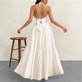 cross-border e-commerce dress: new summer women's vacation casual solid color backless tie-up maxi dress