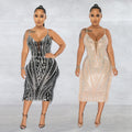 C6273   fashion women's solid color camisole sleeveless mesh rhinestone long dress