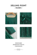 Girls' long-sleeve dress for export, green star pattern, mesh paneling, bow belt, a-line princess dress