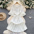 K-style lantern sleeve pleated short-sleeved dress women's spring strap waist pleated a-line skirt slimming lookwork clothing skirt
