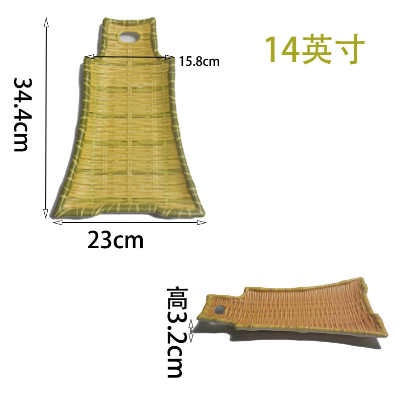 Bamboo woven disc plastic hot pot dish plate restaurant large plate barbecue plate farmhouse tableware green roast chicken plate banquet
