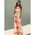 Women's backless tie-up cami bodycon fitted mermaid maxi dress - sexy summer vacation & date night outfit
