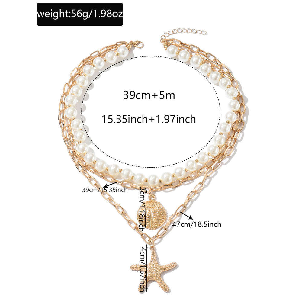 Imitation pearl starfish pendant wholesale european and american cross-border vacation style seaside necklace retro shell necklace jewelry