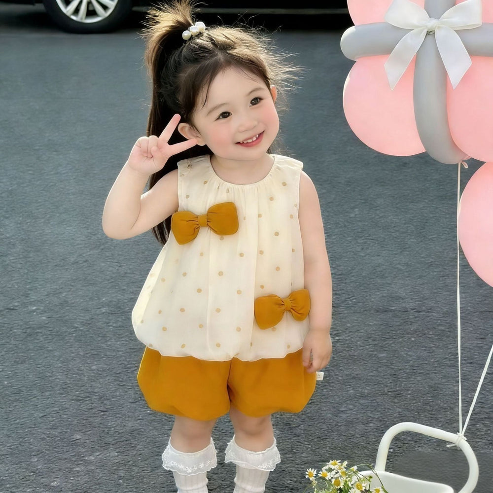 Girls' summer outfit set: fresh new style baby shorts princess two-piece top, kids' summer sleeveless outing clothes