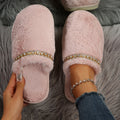 New instrendy baotou diamond strip fur slippers for women, home flatsheattech cotton slippers for women, wholesale cross-border slippers