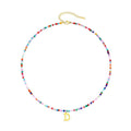 European and american cross-border colorful beaded initial necklace, 18k gold plated choker, bohemian stainless steel necklace