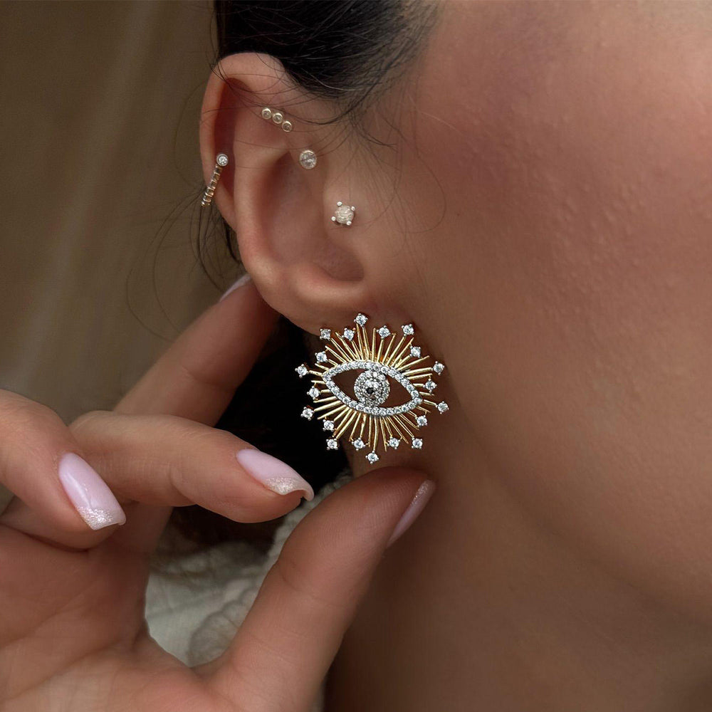 Women's earrings wholesale: cross-border sun eye earrings, unique design, light luxury, high-end star and heart studs