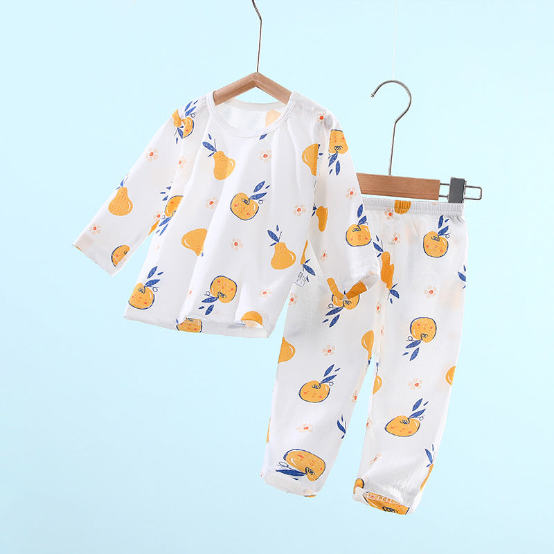 Baby pajamas for girls, summer lightweight style, boys' air conditioning suit, pure cotton girls' long-sleeved pajamas, baby spring/summer home air conditioning suit