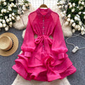 Frenchclassy heavy industry diamond-encrusted rufflesdress women's spring dress with straps and waist elegant lace fluffy dress