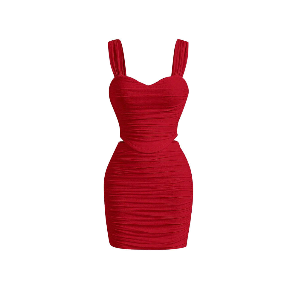 Amazon cross-border women's fashion  spring/summer new collection: ruched bodycon two-piece set - cami top & bodycon mini skirt